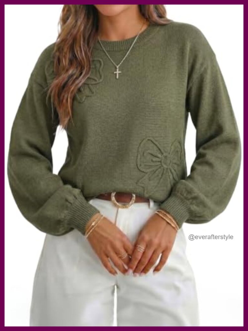 Floral Lantern Sleeve Pullover Knit Sweater